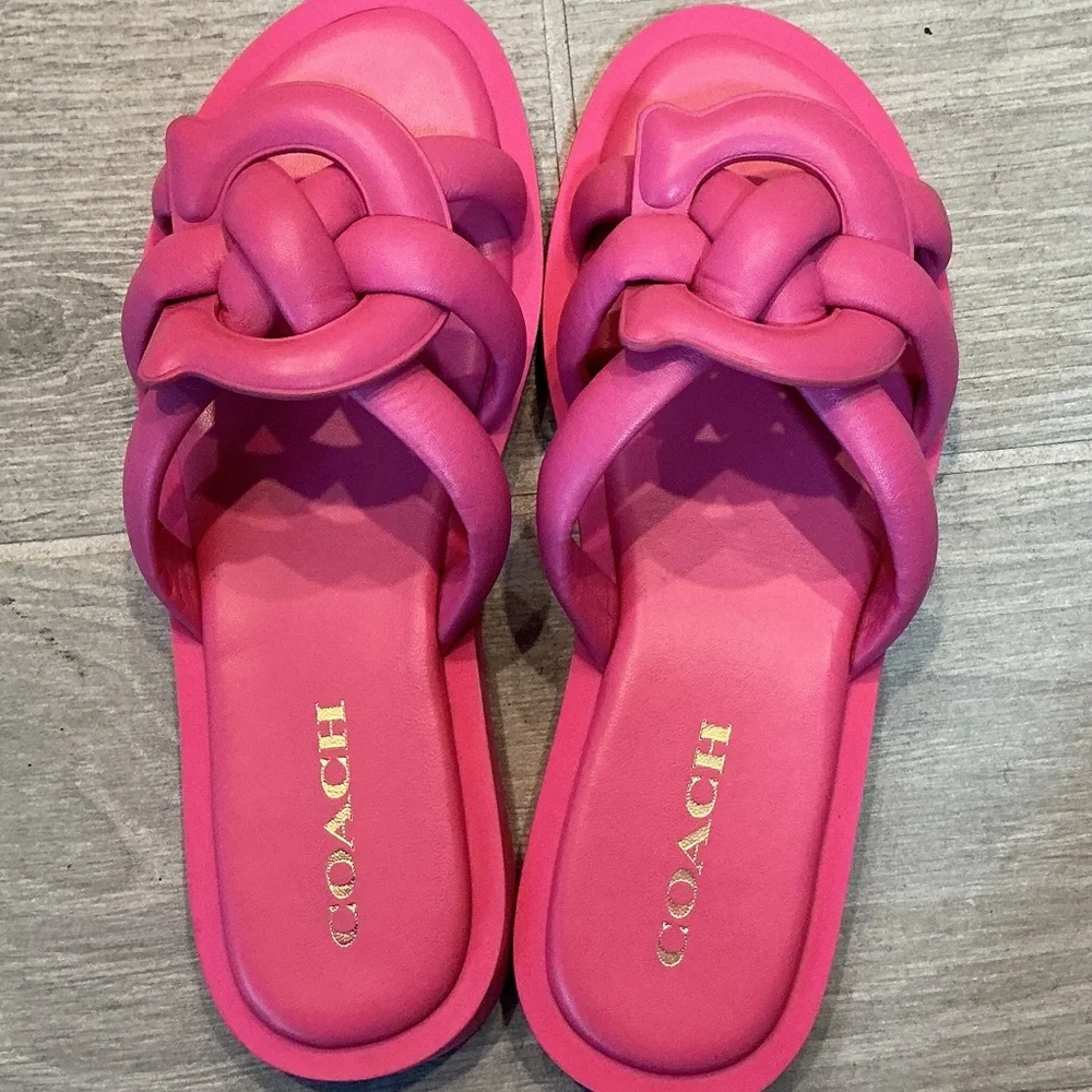 COACH Hot Pink Knotted Slide Sandals Women’s sz 9.5B UK 8.5 EU 40 - Picture 3 of 6